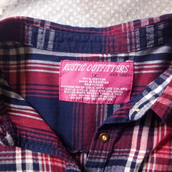 Rustic Outfitters Blouse Junior Girl's Size 1X Button Up Blue & Red - Picture 2 of 6